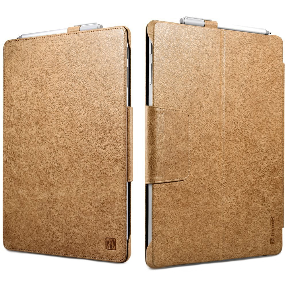 Husa Microsoft Surface Pro 7 / 6 / 5 / 4 - iCarer Luxury, piele naturala, cu suport pen, culoare Maro