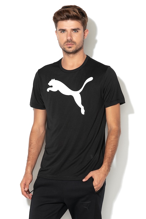 Puma, Active normál fazonú logómintás póló, Fekete/Fehér, S
