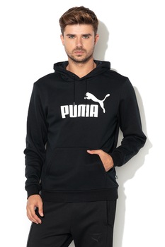 Puma, Hanorac regular fit cu imprimeu logo Essentials, Negru/Alb