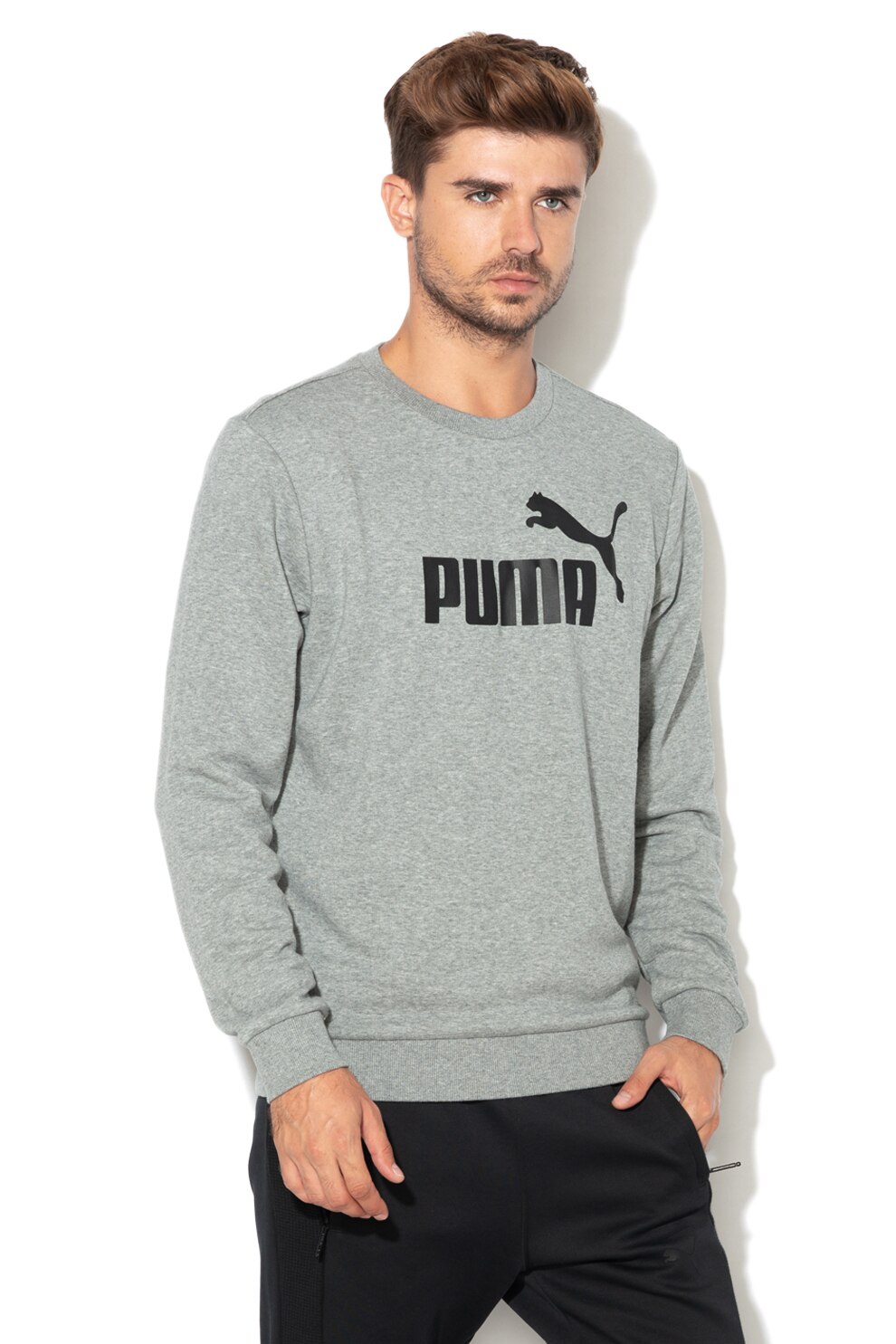 Puma, Bluza sport regular fit cu imprimeu logo,, Gri melange