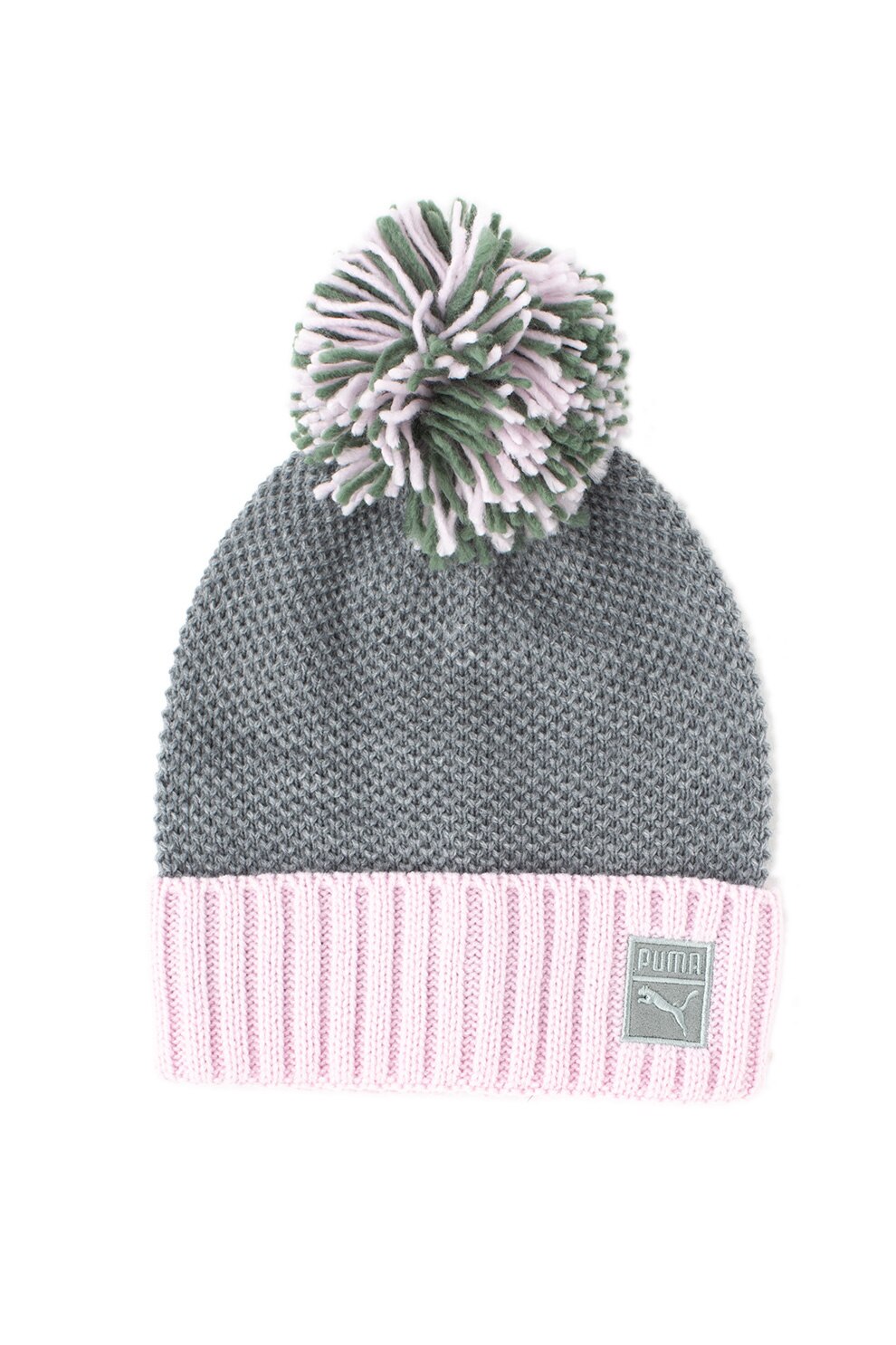 Puma, Caciula din tricot cu ciucure Archive, Gri inchis/Roz