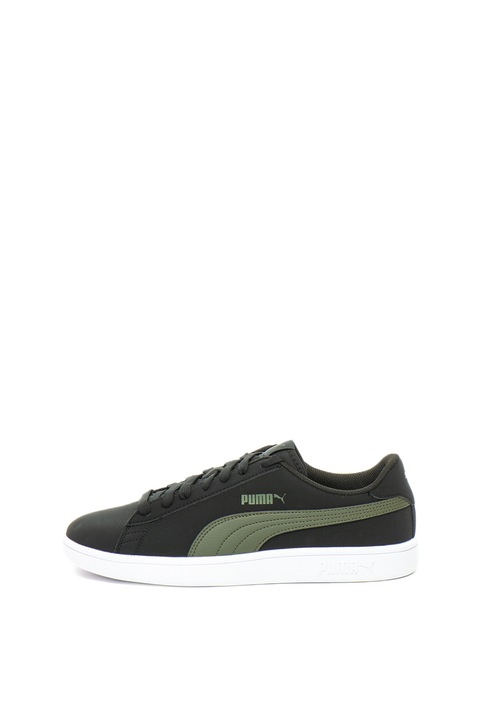 Puma, Спортни обувки Smash v2 с еко кожа и контрастни детайли, Черен / Тъмнозелен, Черен/Папратово зелено