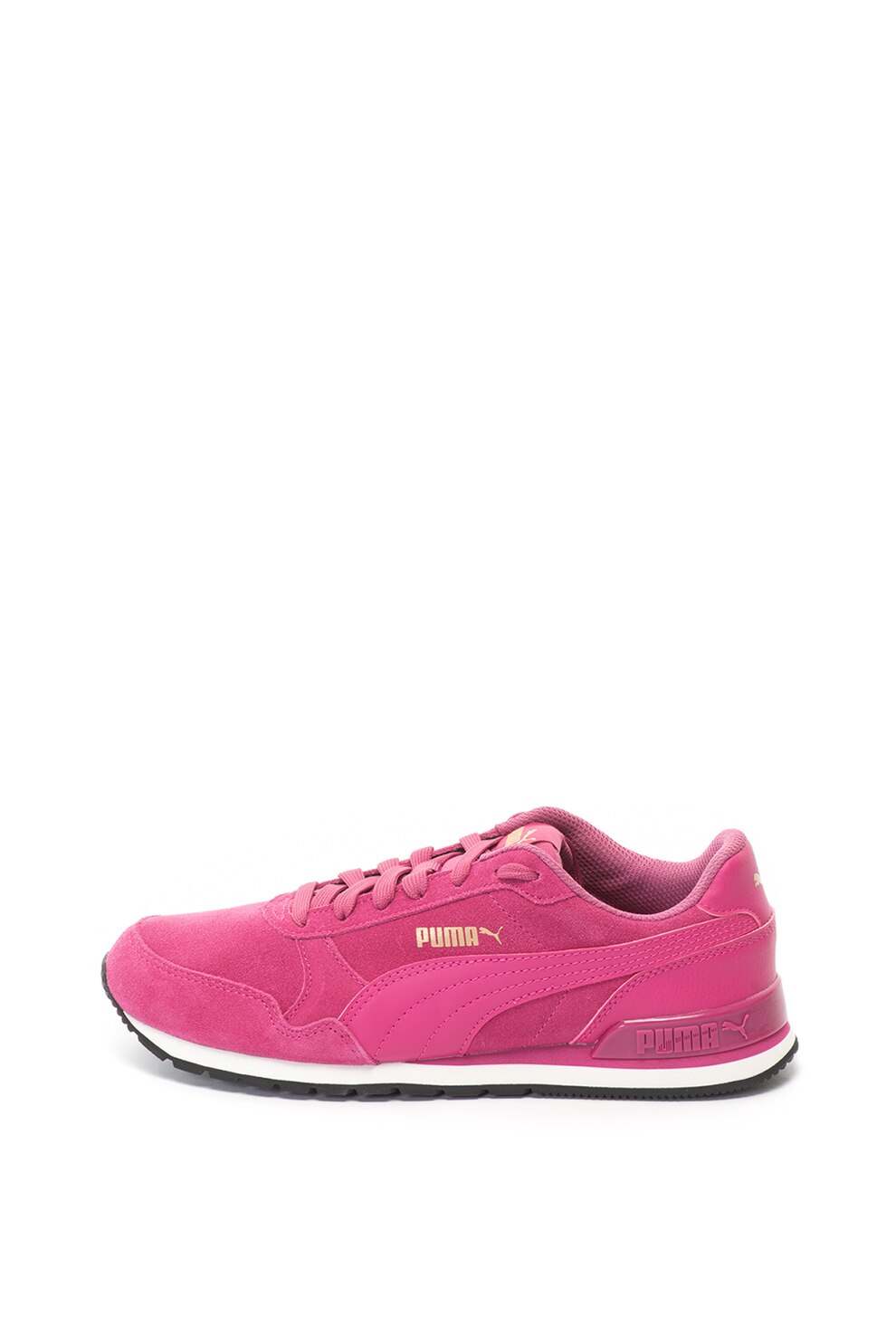 Puma, Pantofi sport cu insertii de piele intoarsa ST Runner v2, Fucsia, 5