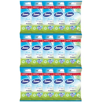 Pachet servetele umede Zewa Fresh to go Protect, bax 15 pachete a cate 10 servetele Pachet servetele umede Zewa Fresh to go Protect, bax 15 pachete a cate 10 servetele