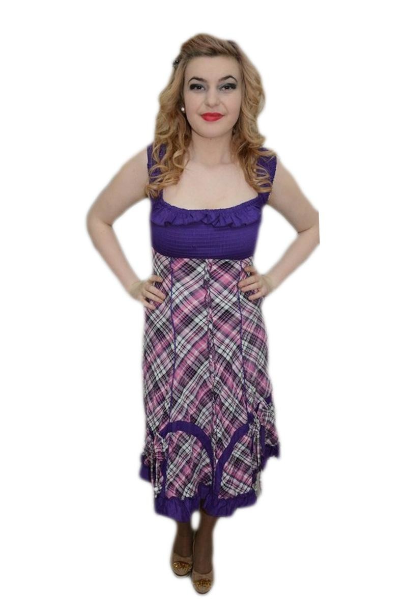 Rochie rafinata medie, cu design de carouri , D&J Exclusive, Mov