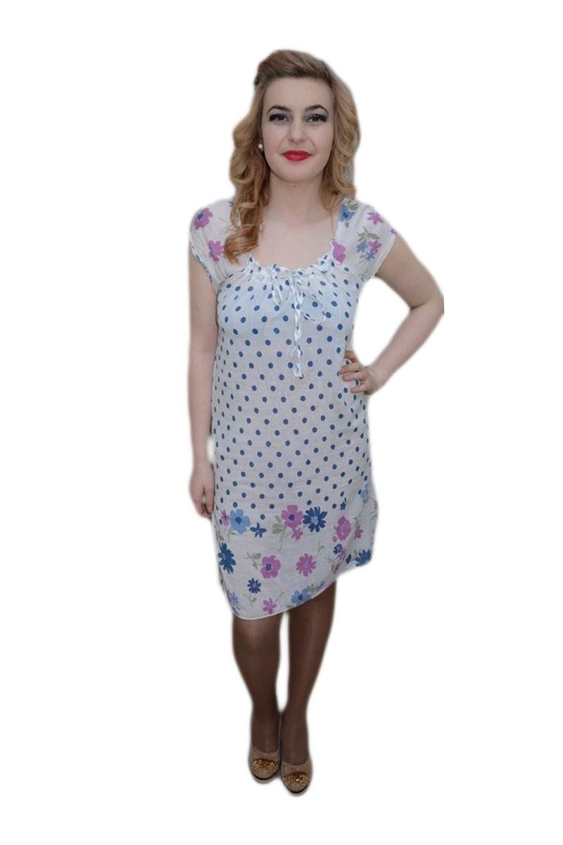 Rochie comoda din bumbac cu imprimeu floral, D&J Exclusive, Alb