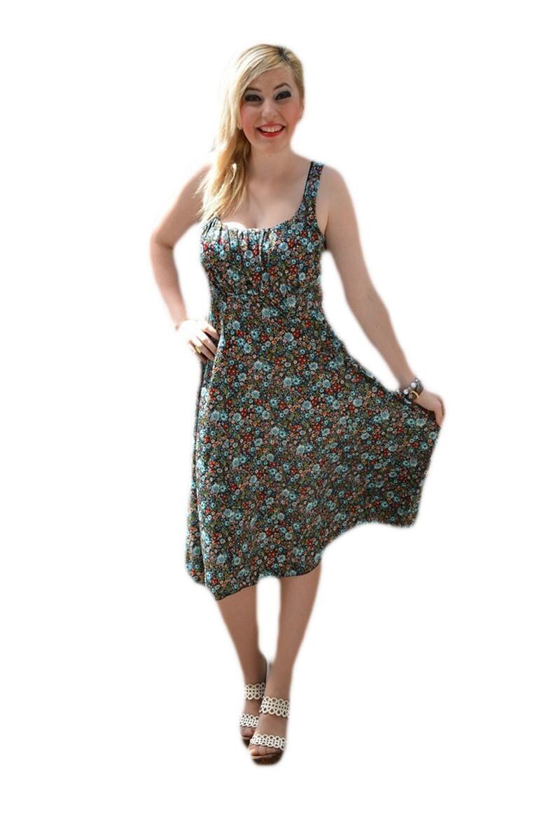 Rochie clasica de zi cu bretele, D&J Exclusive, Multicolor