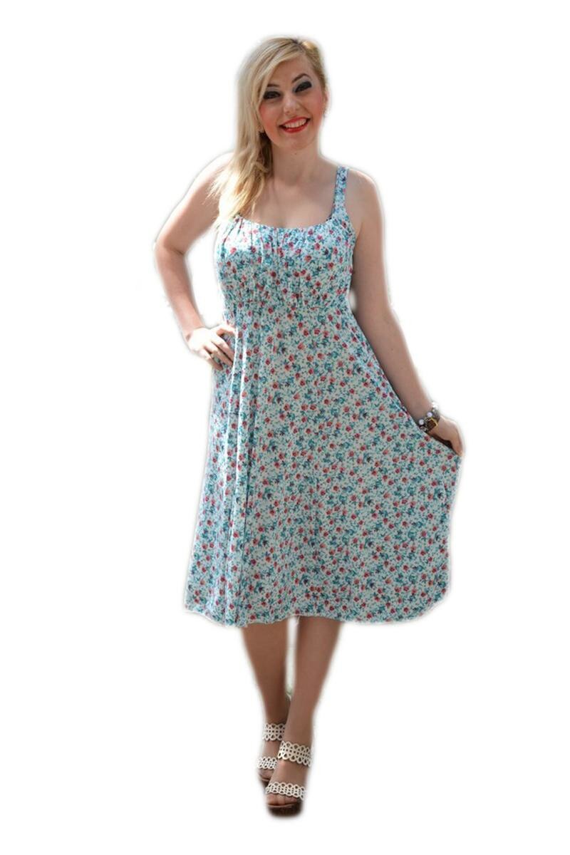 Rochie clasica de zi cu bretele, D&J Exclusive, Albastru