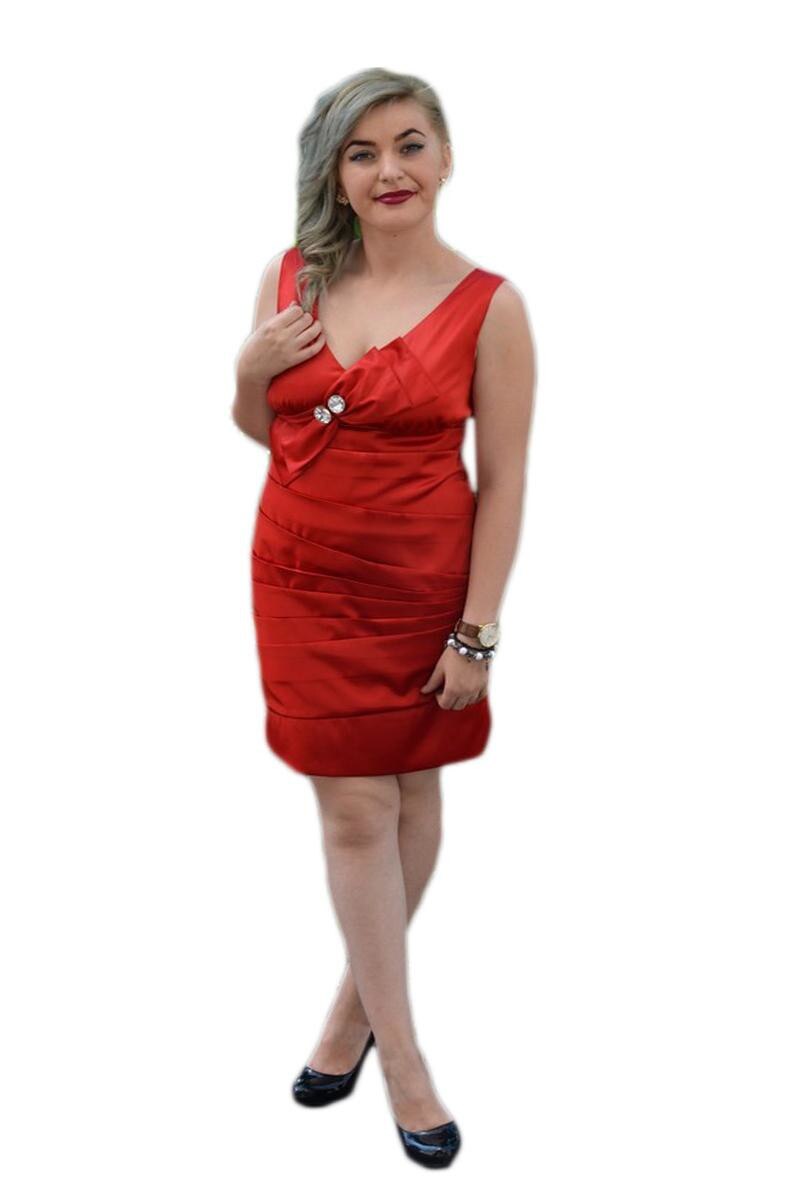 Rochie eleganta , scurta , in cute oblice, D&J Exclusive, Rosu, 40