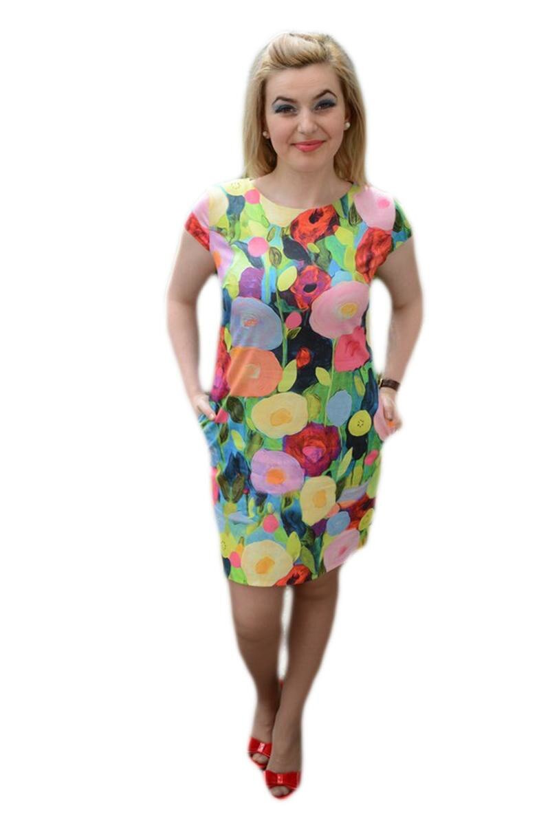 Rochie rafinata de zi cu buzunare si imprimeu floral, D&J Exclusive, Multicolor
