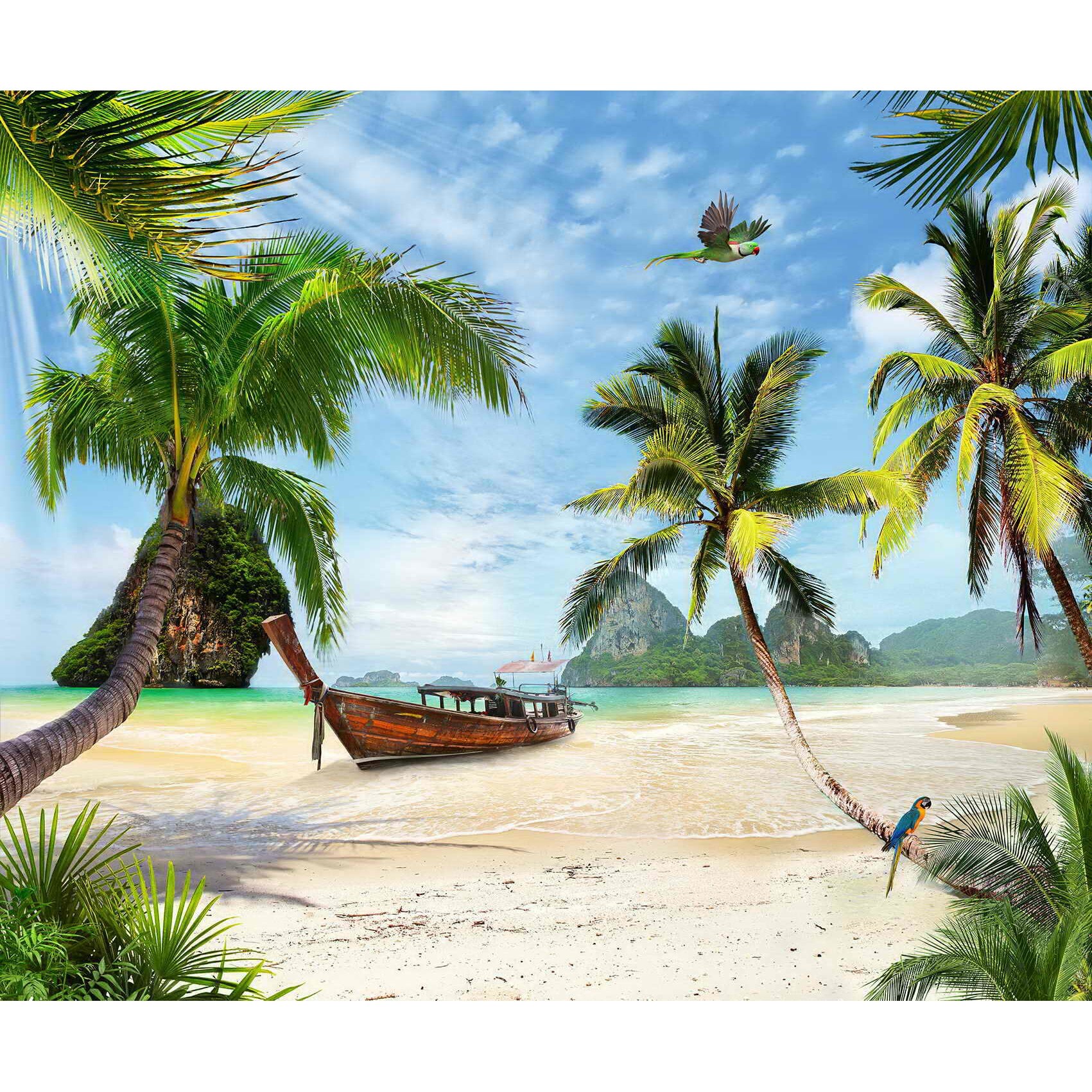 Tablou canvas Plaja, barca, papagal, 45 x 30 cm
