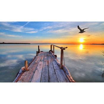Fototapet de perete autoadeziv si lavabil Ponton in apus de soare 2, 270 x 200 cm Fototapet de perete autoadeziv si lavabil Ponton in apus de soare 2, 270 x 200 cm