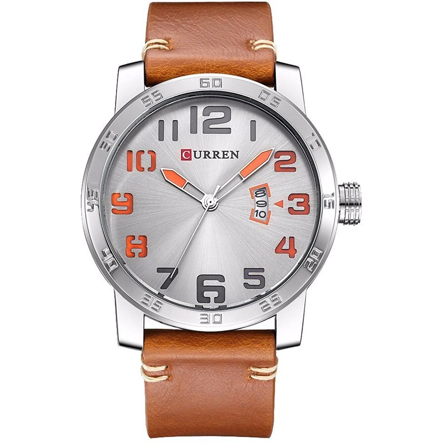 Ceas barbatesc casual, elegant Quartz Curren C207 maro deschis, curea piele