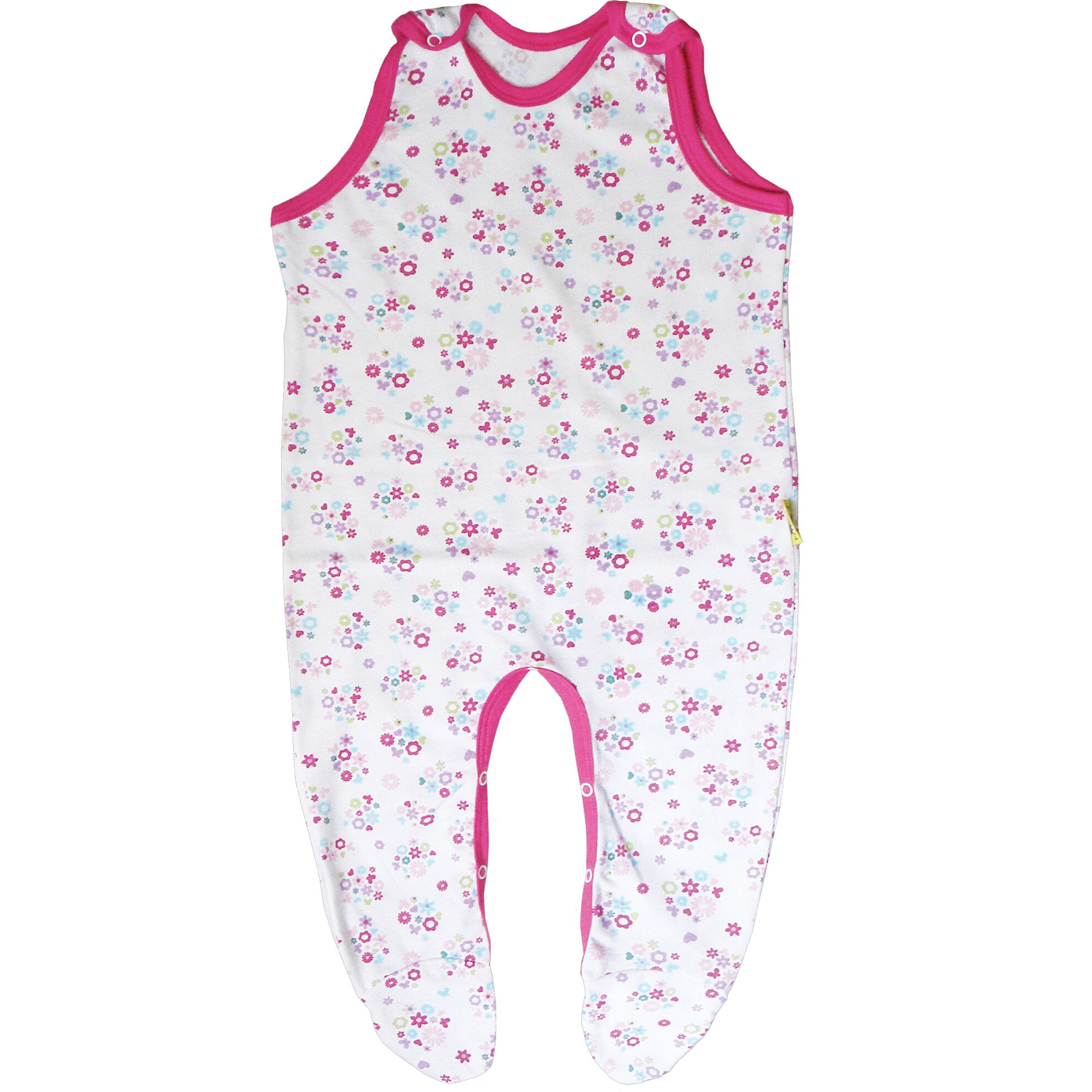 Salopeta Piticot tip maiou cu botosei, floricele, Alb/Ciclamen, Alb/Ciclamen