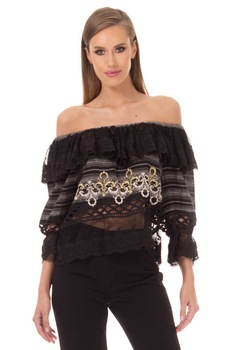 Bluza bumbac gri/negru Liza Panait I-60E Bluza bumbac gri/negru Liza Panait I-60E