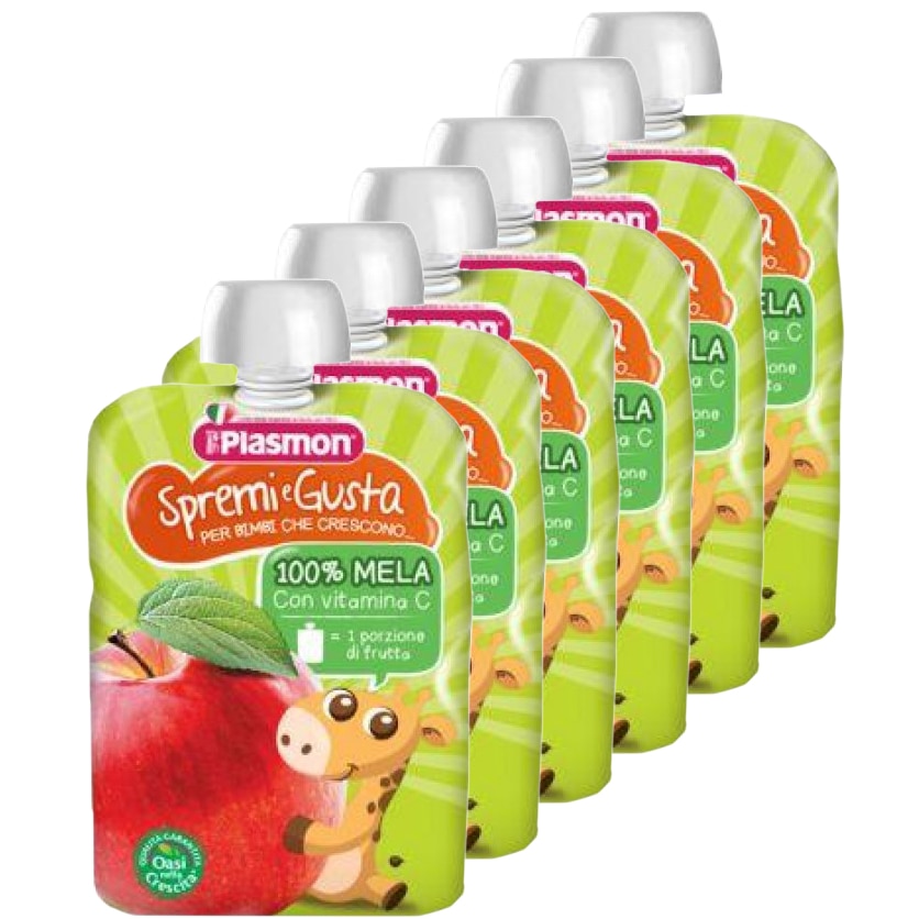 Piure Plasmon din pulpa de Mar 100% cu vitamina C, fara gluten,6 x 100 g, 6 luni