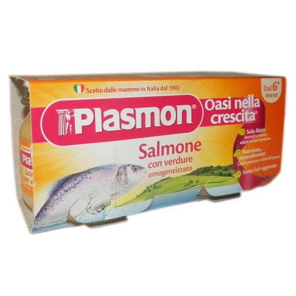 Piure Plasmon, Somon cu Verdeturi, fara gluten, 2x80 g, de la 6 luni