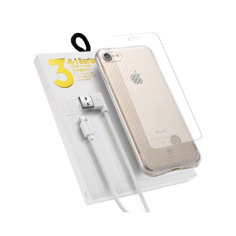 Kit 3 In 1 Dux Husa Slim Transparenta , folie Sticla 9h, Cablu Date Lightning Pentru iPhone X