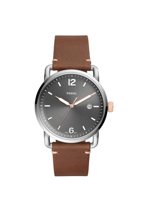 Fossil, The Commmuter karóra bőrszíjjal, Barna