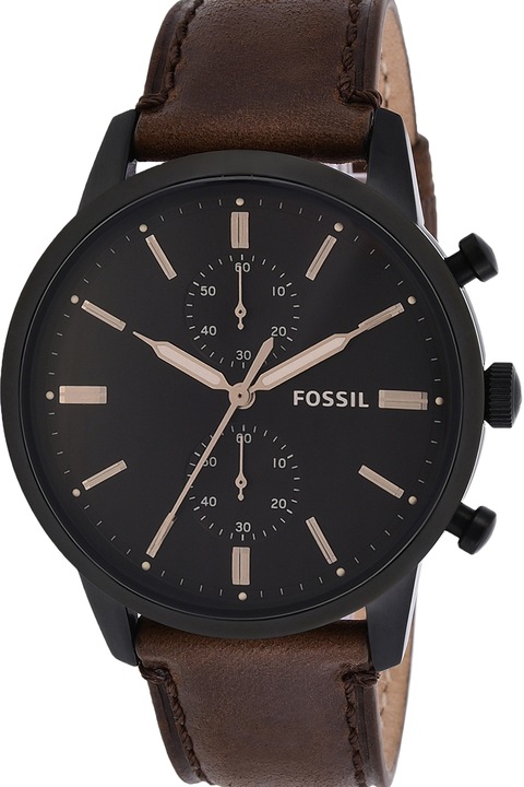 Fossil, Часовник Townsman с хронограф и кожена каишка, Тъмнокафяв