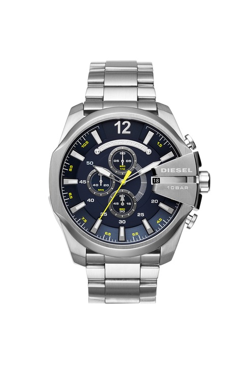 Diesel, Часовник Mega Chief с метална верижка и хронограф, Сребрист