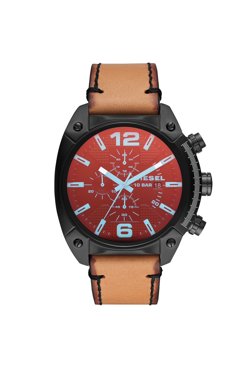 Diesel, Ceas cronograf cu o curea din piele Overflow, Maro camel