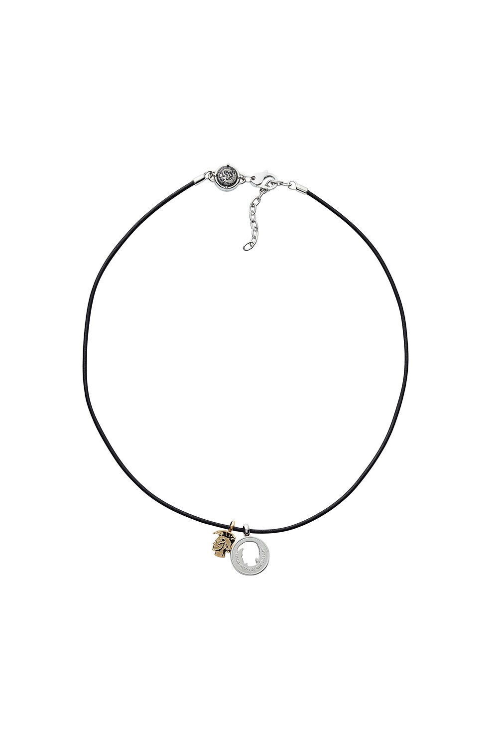 Diesel, Colier de piele cu pandantive, Argintiu/Auriu