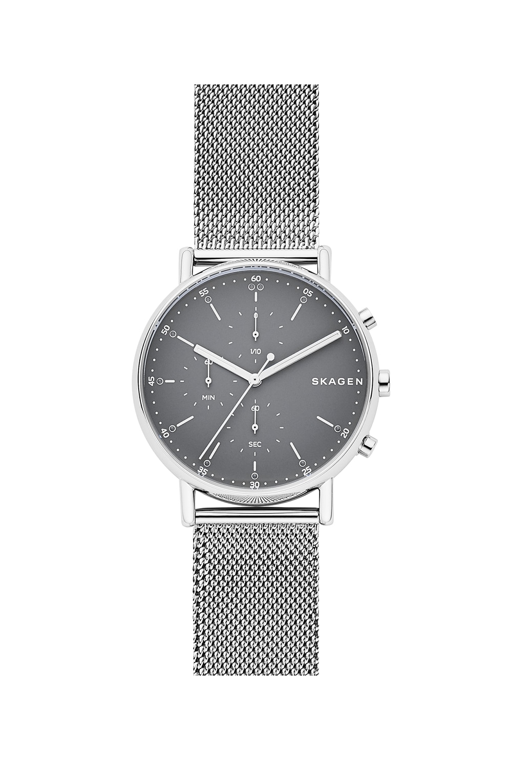 Skagen, Ceas cronograf cu bratara metalica tip plasa, Argintiu