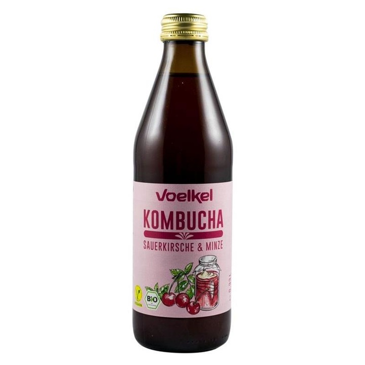 Напитка Kombucha с череши и мента Bio Voelkel, 330 мл