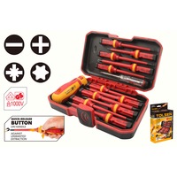 Set surubelnite izolate 1000 V TOLSEN Industrial, 13 piese, certificat VDE/GS, SL, PH, PZ, Torx, cu tester de tensiune si maner, otel S2, maner ergonomic, pentru electricieni, instalatii electrice, mentenanta si uz profesional