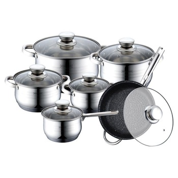 Set oale 12 piese cu capace Bohmann, fund 9 straturi, tigaie granit, inductie, Inox Set oale 12 piese cu capace Bohmann, fund 9 straturi, tigaie granit, inductie, Inox