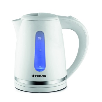 Fierbator electric Pyramis WI1100, putere 2200W, capacitate 1.7 litri, cana fara fir, culoare alb Fierbator electric Pyramis WI1100, putere 2200W, capacitate 1.7 litri, cana fara fir, culoare alb