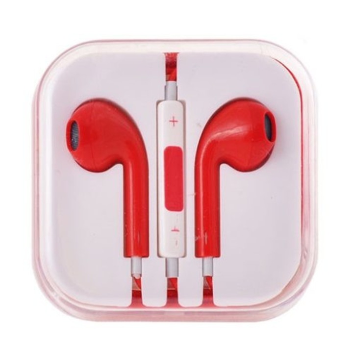 Casti audio cu microfon Megabass, conector jack 3.5 mm, rosu
