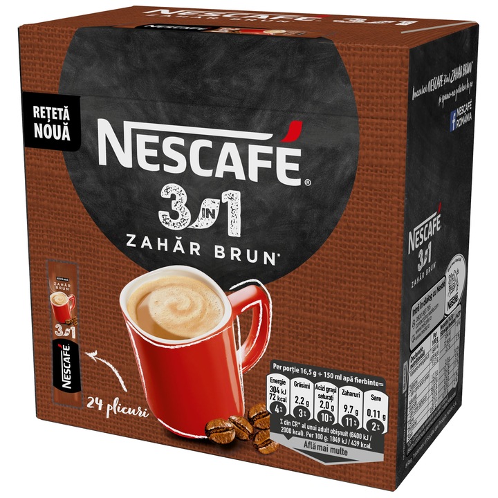 Cafea solubila Nescafe 3in1 Zahar Brun 24x16.5g