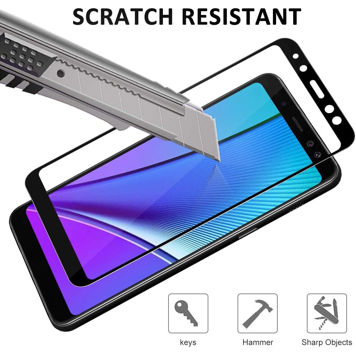 Folie sticla Joyshell, compatibila cu Samsung Galaxy A6 2018 cu sticla securizata Asahi Japonia, Protectie Premium 2.5D, ce acopera tot ecranul, Joyshell, negru