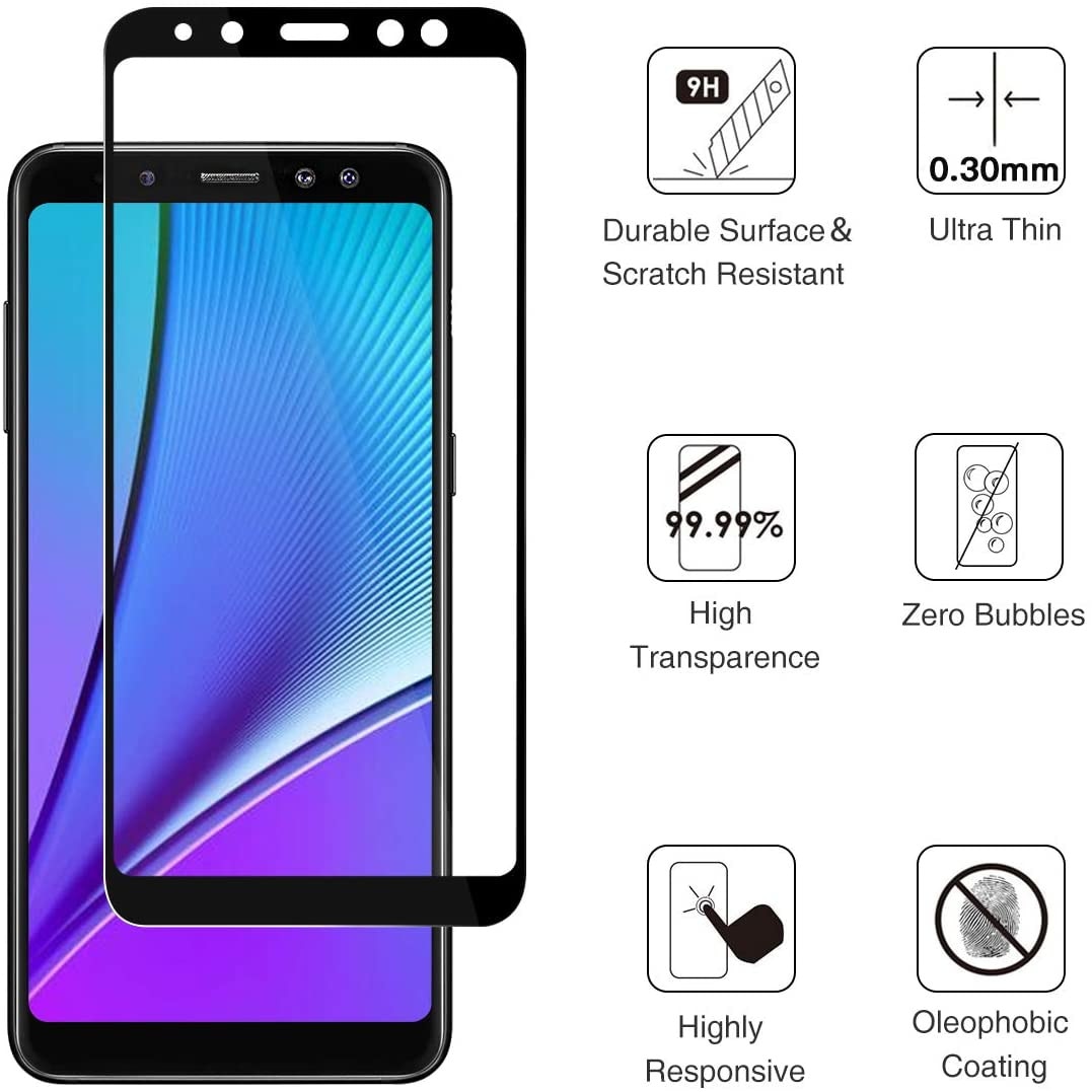 Folie sticla Joyshell, compatibila cu Samsung Galaxy A6 2018 cu sticla securizata Asahi Japonia, Protectie Premium 2.5D, ce acopera tot ecranul, Joyshell, negru