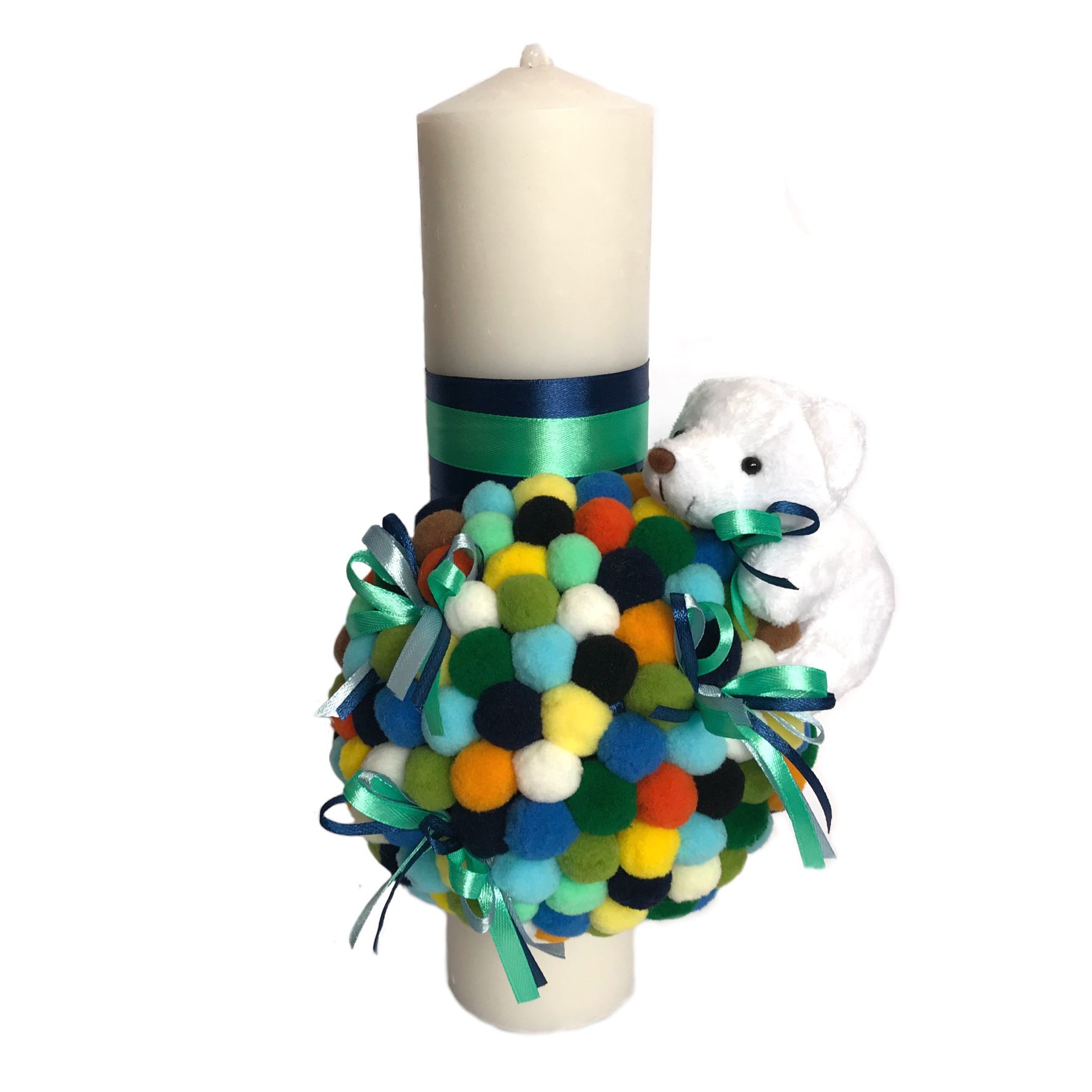 Lumanare botez vesela baietel, Simonne + Cadou bratara cruciulita Simonne