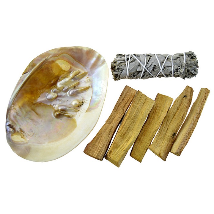 Setul Shamanului - Lemn Palo Santo + Salvie Alba + Scoica fumigatie - aromaterapie, e-palosanto