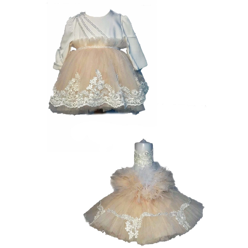 Set botez crem 5 piese rochita si lumanare 3-6 luni