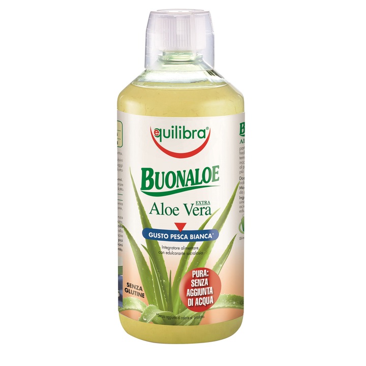 Supliment Alimentar cu Gel de Aloe Vera 100% Pur, Buon Aloe Vera, Aroma de Piersica Alba, 1000 ml, Equilibra