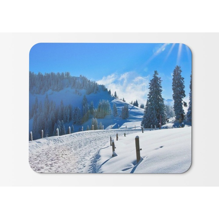 Mouse Pad Sunny Day Winter Snow Covered Pine Trees Path - 21.5 X 27 X 0.3cm