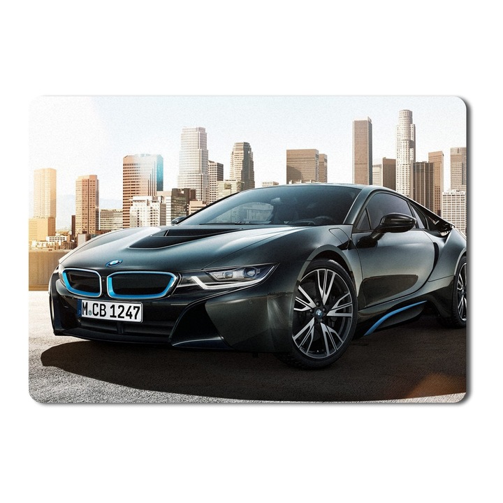 Mouse Pad Front Side View Of A Bmw I8 In The City - 21.5 X 27 X 0.3cm