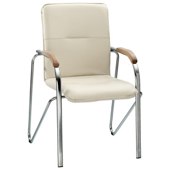 Scaun vizitator SAMBA Wood1, Crem piele ecologica Scaun vizitator SAMBA Wood1, Crem piele ecologica