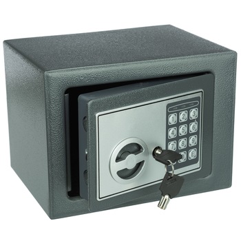 Seif Metalic cu Cifru Electronic si Cheie 17E-7016, Casa de Bani, Cutie de Valori, 230x170x170 mm, Gri Seif Metalic cu Cifru Electronic si Cheie 17E-7016, Casa de Bani, Cutie de Valori, 230x170x170 mm, Gri