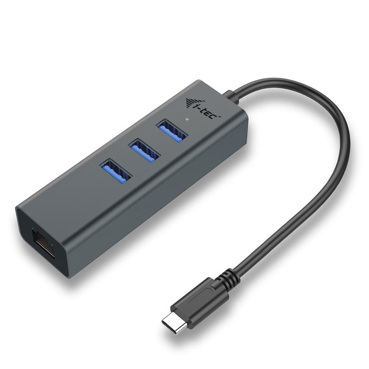 USB хъб I-tec ,C Metal 3 Port Gigabit Ethernet, 1x USB C към RJ-45, 3x USB 3.0, LED