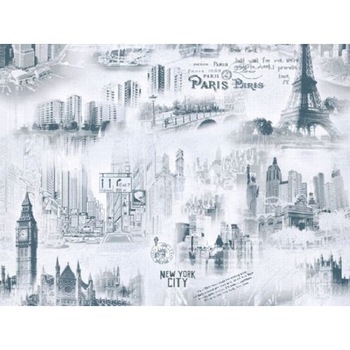 Tapet semilavabil, in relief, hartie, duplex, imagini oras, gri-alb, 5166-10 City Tapet semilavabil, in relief, hartie, duplex, imagini oras, gri-alb, 5166-10 City