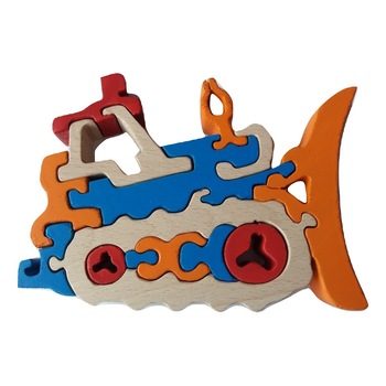 Puzzle buldozer, masina de constructie din lemn masiv Puzzle buldozer, masina de constructie din lemn masiv