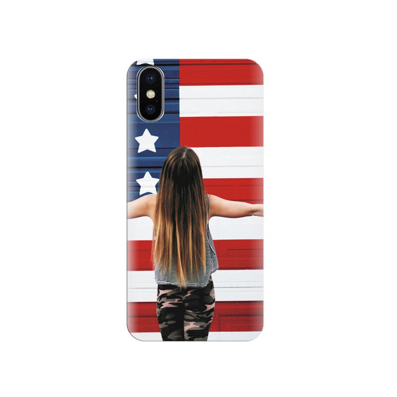 Husa silicon IPHONE X American Girl In Front Usa Flag