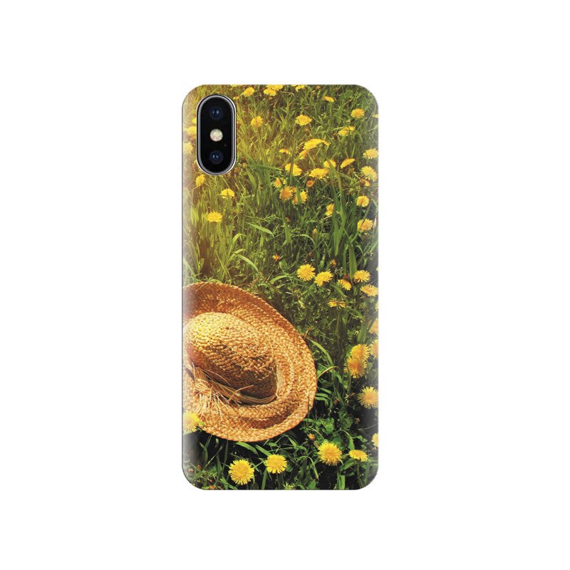 Husa silicon IPHONE X Hat On Green Grass And Yellow Dandelions