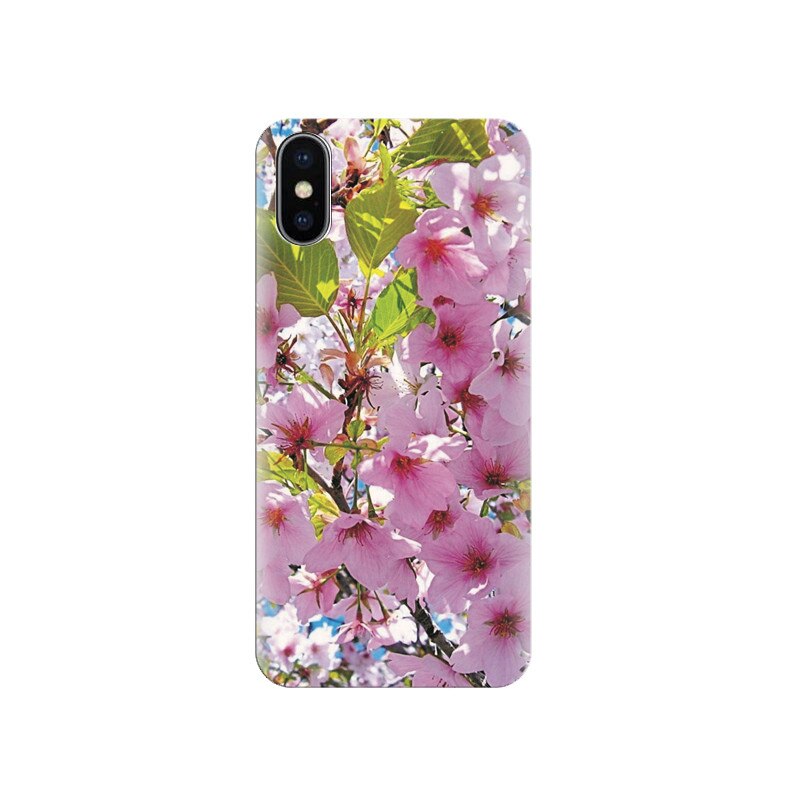 Husa silicon IPHONE X Light Pink Flowers With Leaf Backgrounds